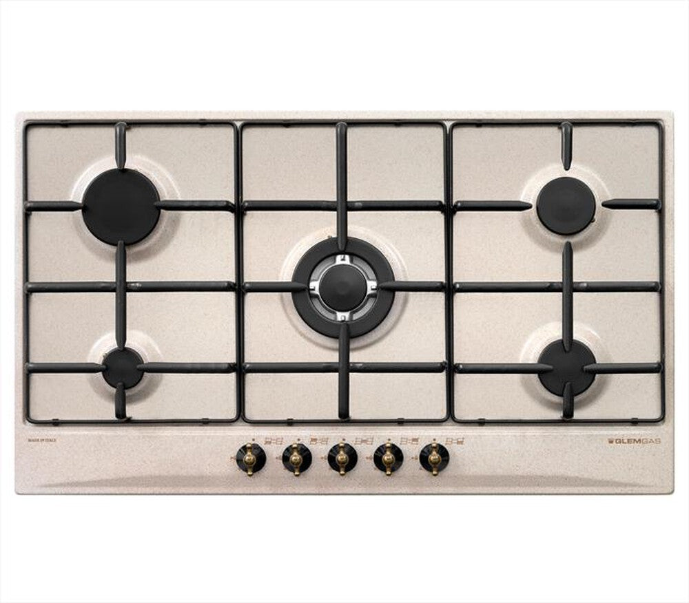 Glem Gas GT955SA Piano Cottura 5 Fuochi a Gas 90 cm (1 Bruciatore Tripla Corona) colore Sabbia