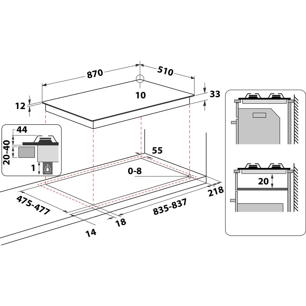 Piano cottura a gas Hotpoint Ariston: 6 fuochi, - PHN 960MST (AN) R/HA