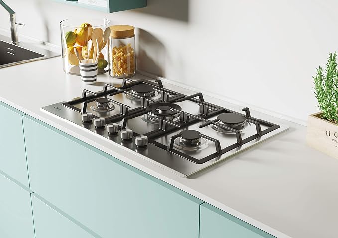 Piano cottura acciaio inox a gas 5 fuochi 75cm