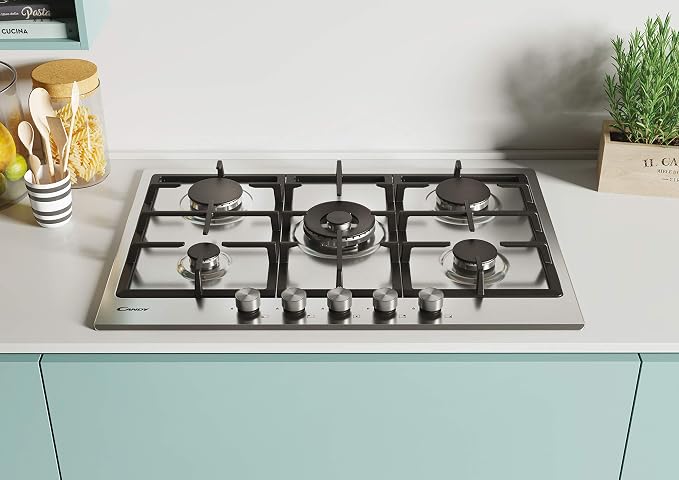 Piano cottura acciaio inox a gas 5 fuochi 75cm