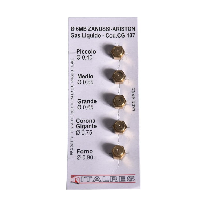 Serie ugelli 6MB metano, composto da 1 AUX. 0.78 - 2 SEMIR. 1.03 - 1 RAPIDO 1.30 - 1 FORNO 1.30 UNIVERSALE